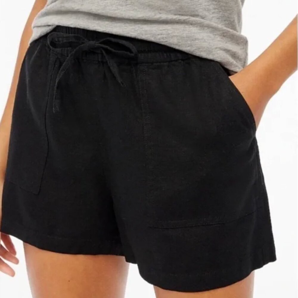 J. Crew Black Linen-Blend Drawstring 3 inch Shorts - Size M